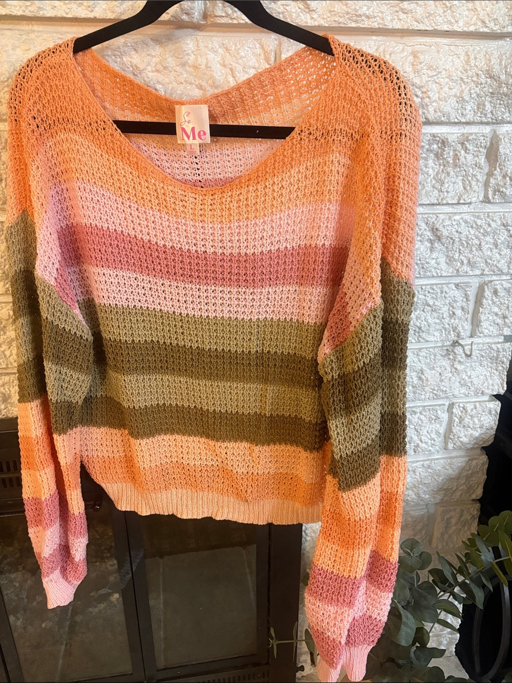 So Me Women's Striped Open-Knit Sweatet